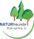 Logo der Naturfreunde Flonheim e. V. mit drei stilisierten Bäumen in verschiedenen Grüntönen, umschlossen von einem grünen Bogen.